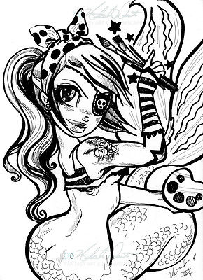 290x400 Pirate Mermaid Artist, Tattoo Punk Rock Original Illustration
