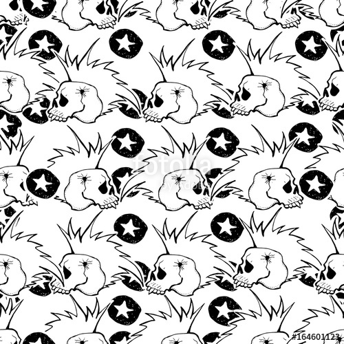 500x500 Skulls And Bones. Vector Cute Punk Rock Abstract Background