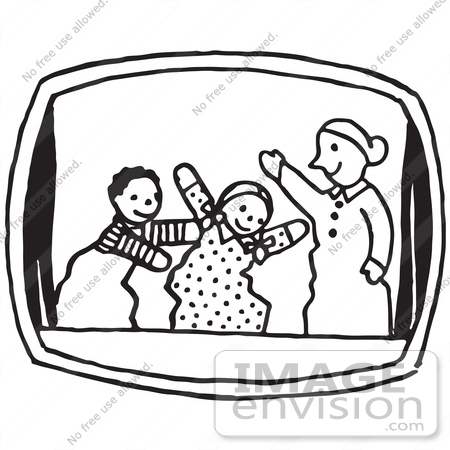 450x450 Clipart Of A Puppet Show In Black And White