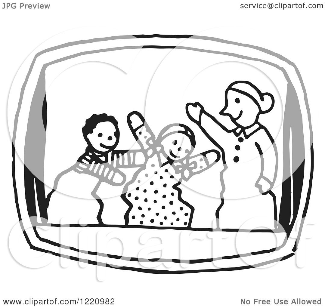 1080x1024 Clipart Of A Black And White Puppet Show