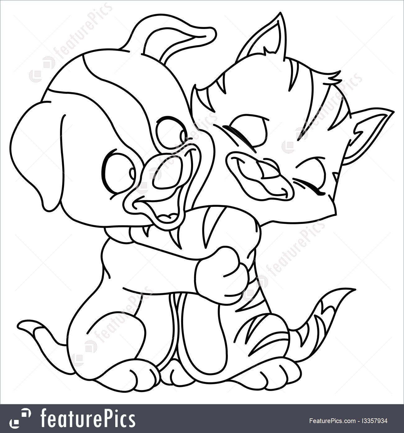 1300x1392 Domestic Animals Outlined Puppy And Kitten
