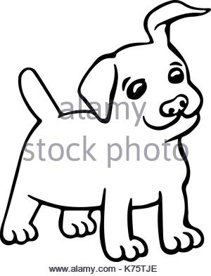 300x393 Black Outline Drawing Of Dog Isolated On A White Background Stock