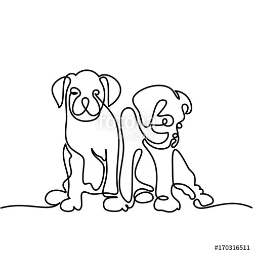 500x500 Continuous Line Drawing. Two Puppy Dogs Sitting. Vector
