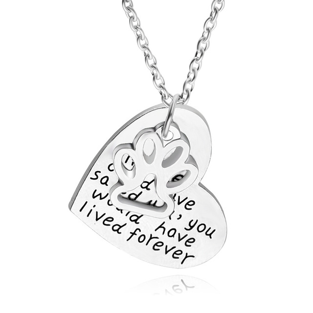640x640 New Hollow Lettering Necklace Dog Paw Print Heart Pendant Silver