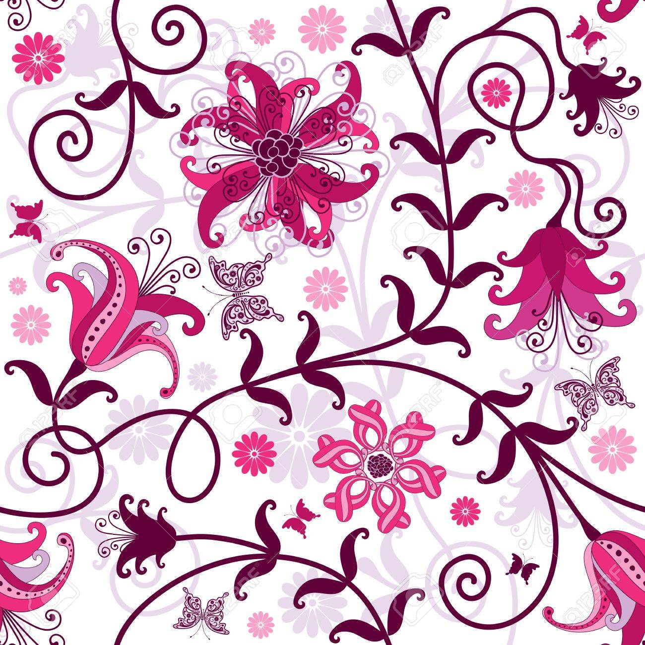 1300x1300 Seamless Floral Pattern With Pink Purple Flowers