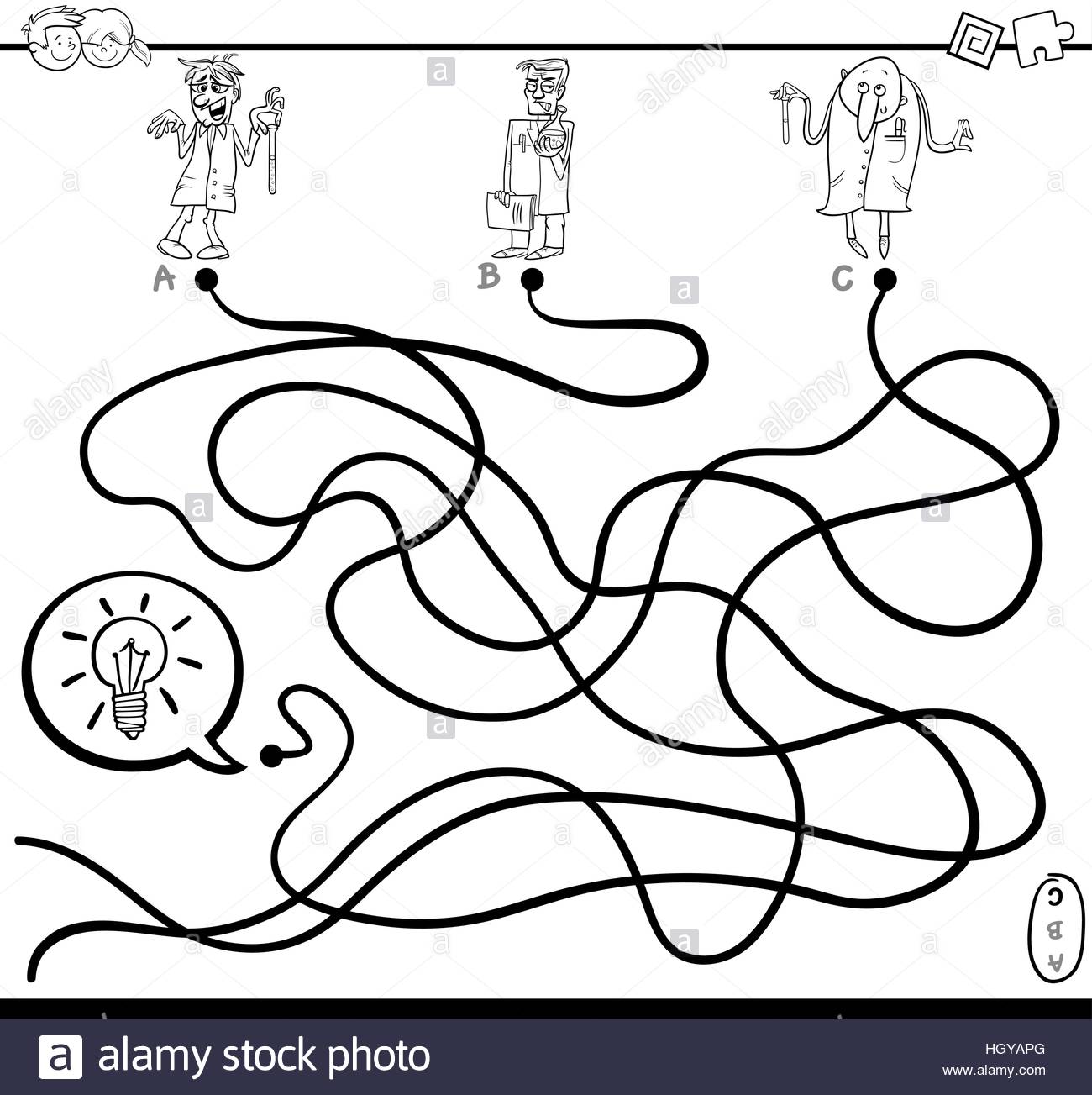 1300x1303 Black And White Cartoon Illustration Of Paths Or Maze Puzzle