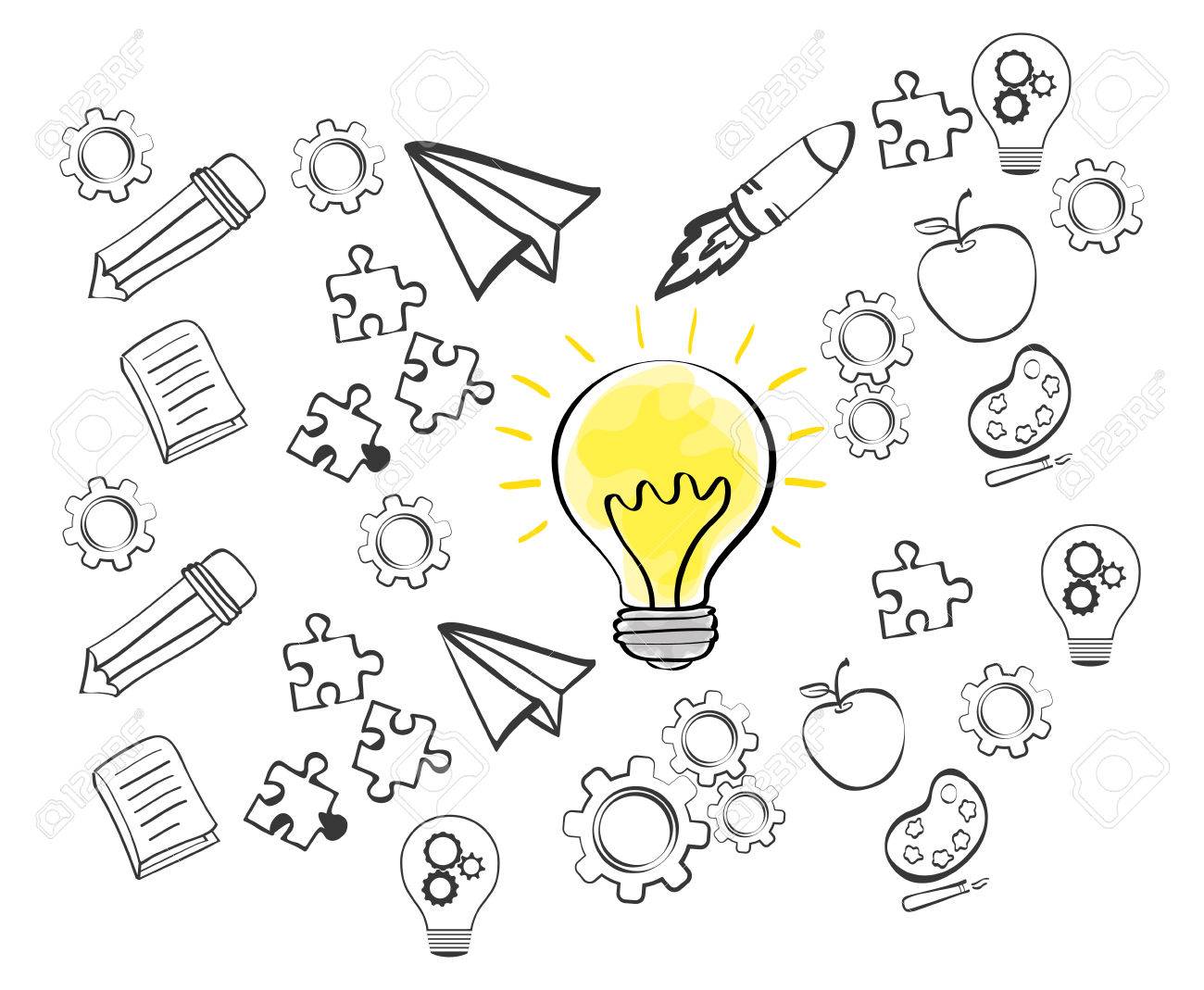 1300x1069 Bulb Rocket Apple Puzzle Gear Big And Great Idea Creativity Icon