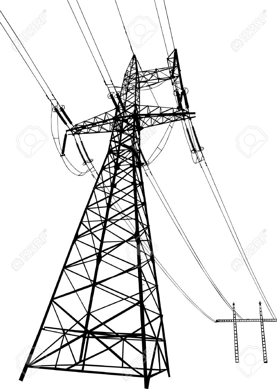 926x1300 Vector Silhouette Of Power Lines And Electric Pylons Royalty Free