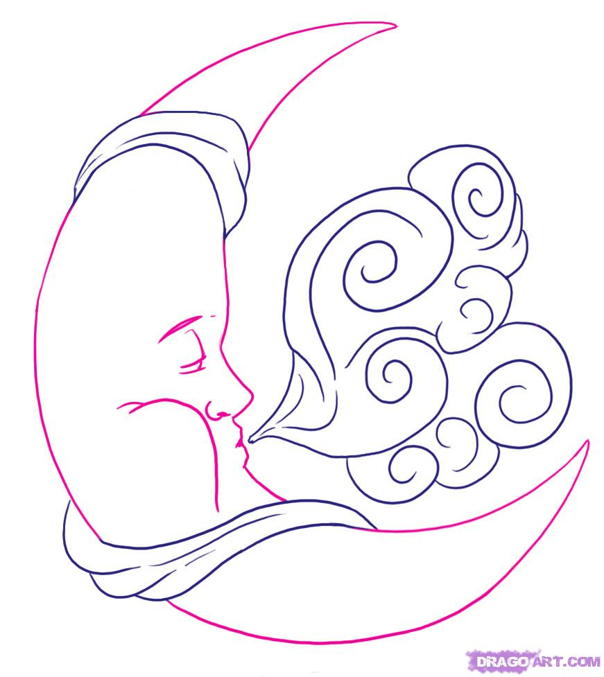 871x977 Drawing Of A Moon 5. How To Draw The Man In The Moon