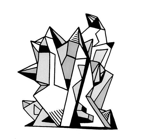 570x554 Quartz V Illustration A3 Print Black Amp White Line Drawing Rock