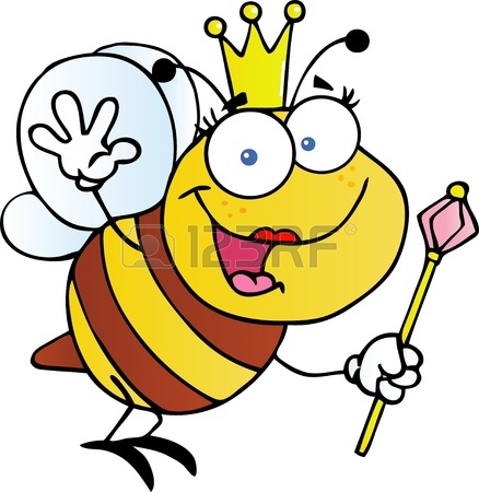 438x450 Queen Bee Cartoon Character Waving For Greeting Royalty Free