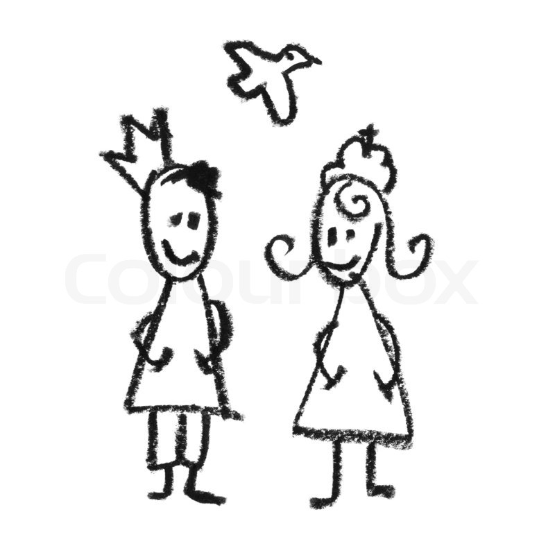 800x800 King And Queen With Flying Dove Doodles Drawing. Stock Photo