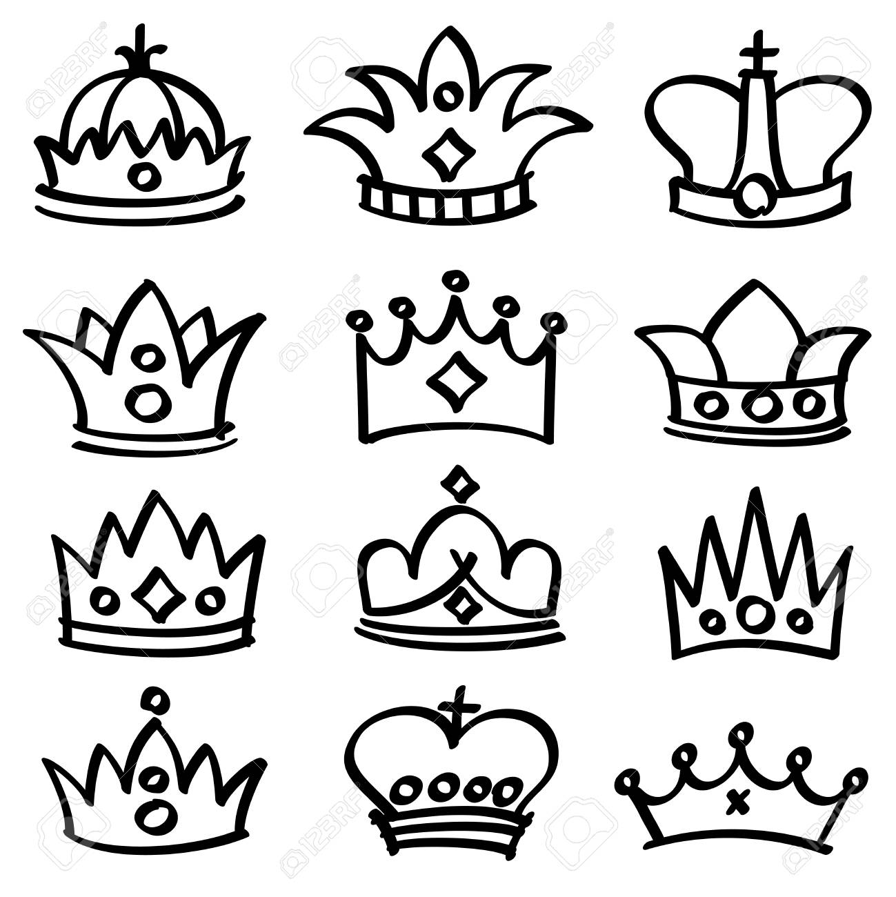 1299x1300 Luxury Doodle Queen Crowns Vector Sketch Collection. King Crown
