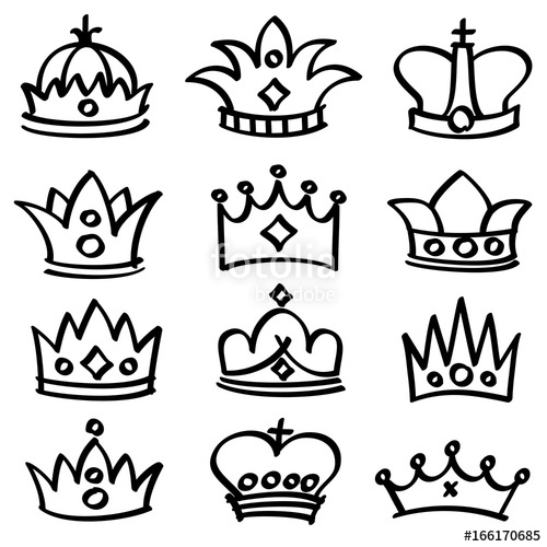 500x500 Luxury Doodle Queen Crowns Vector Sketch Collection Stock Image