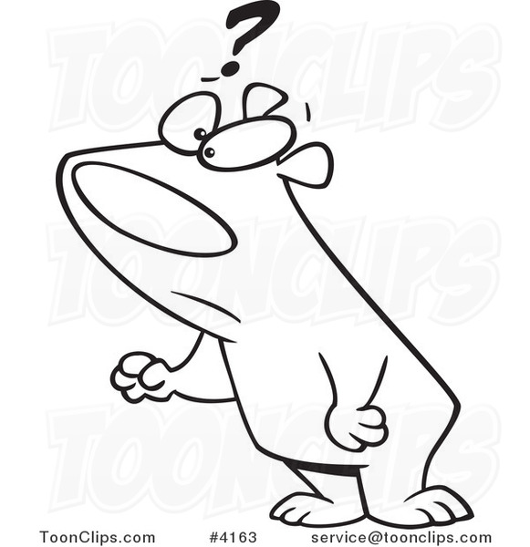 581x600 Cartoon Black And White Line Drawing Of A Bear With A Question