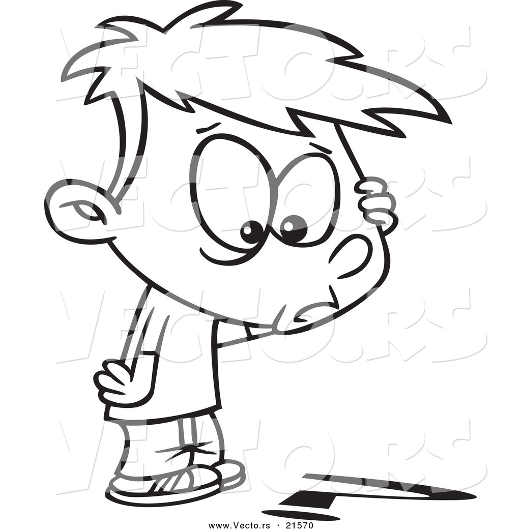 1024x1044 Vector Of A Cartoon Confused Boy Looking Down