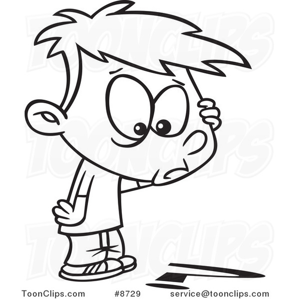 581x600 Cartoon Black And White Line Drawing Of A Confused Boy Looking