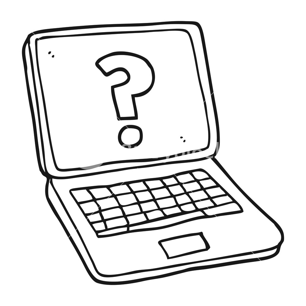 1000x1000 Freehand Drawn Black And White Cartoon Laptop Computer