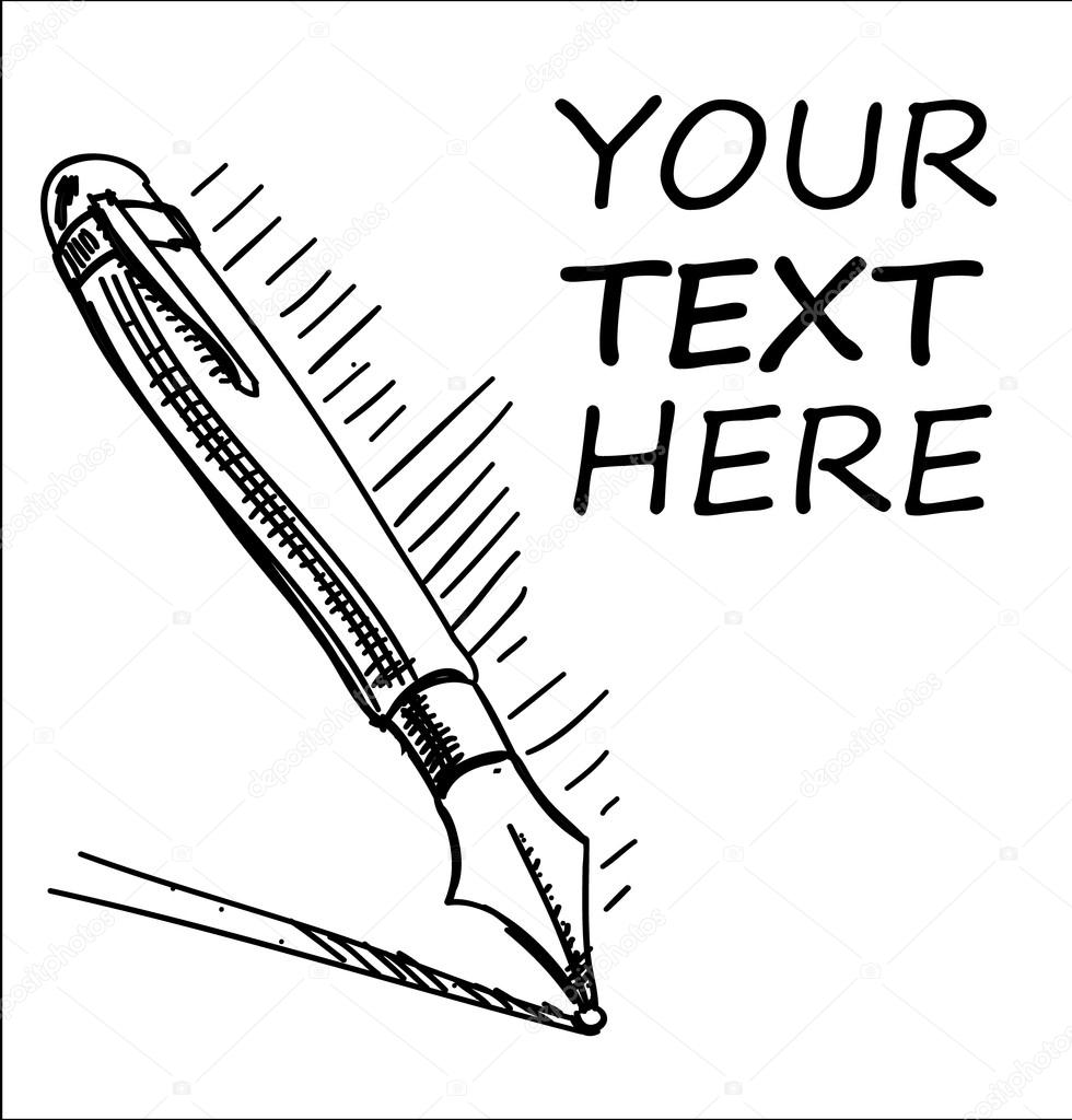980x1024 Ink Pen With Sample Text Cartoon Sketch Illustration Stock