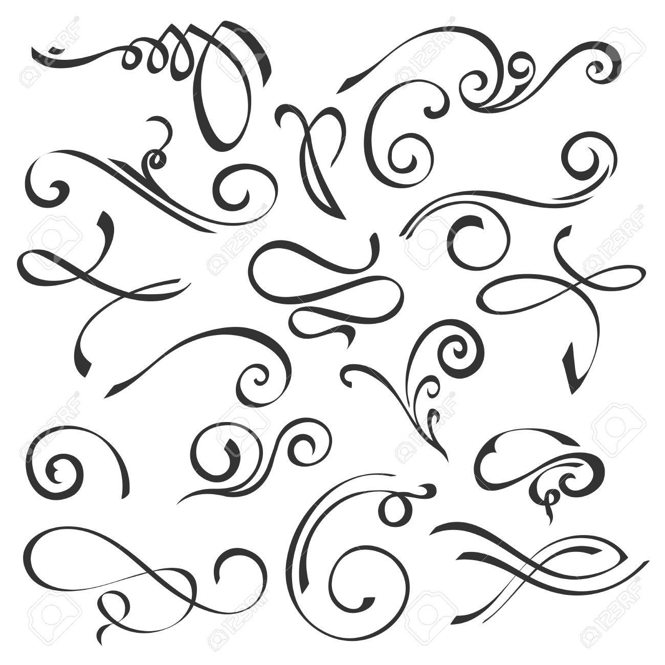 1300x1300 Hand Drawn Swirl Ornate Decoration Elements. Quill Pen Calligraphy