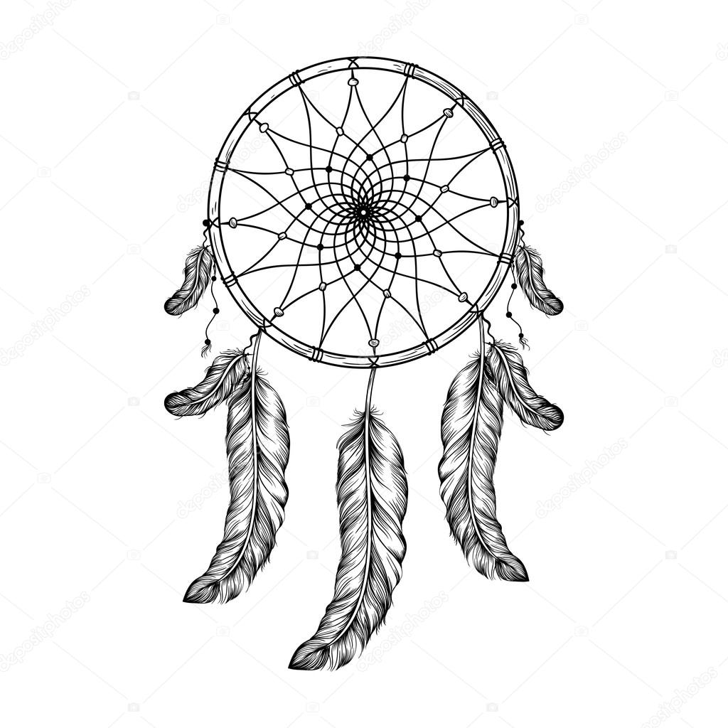 1024x1024 Dream Catcher With Feathers In Zentangle Style, High Detailed R