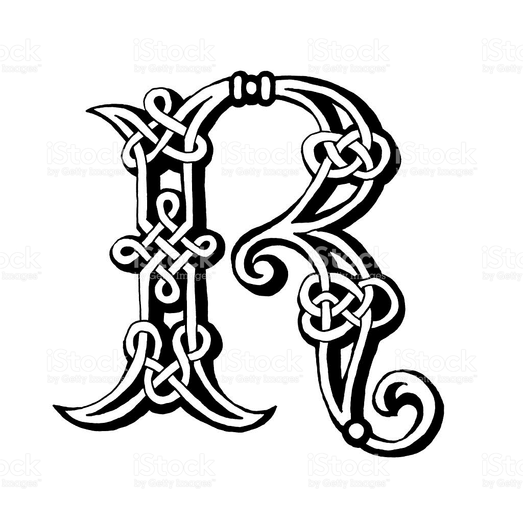 1024x1024 Hand Drawn Celtic Alphabet Letter R Stencil Font, Fonts