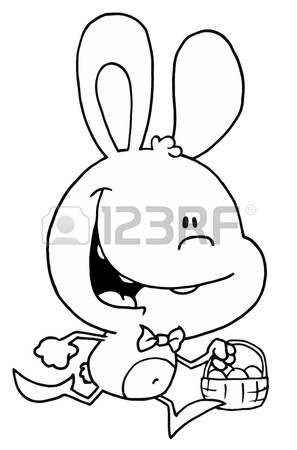 297x450 Outline Of Happy Bunny Rabbit Running With Easter Eggs In