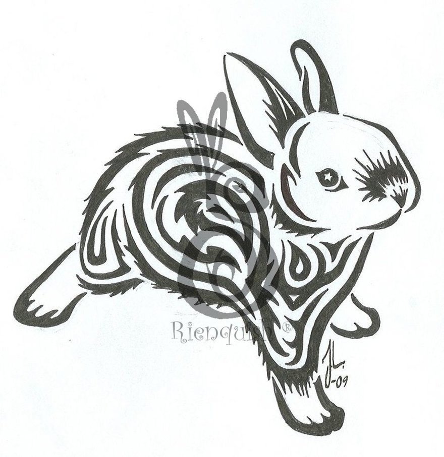 880x907 Black Tribal Rabbit Tattoo Stencil By Rienquish