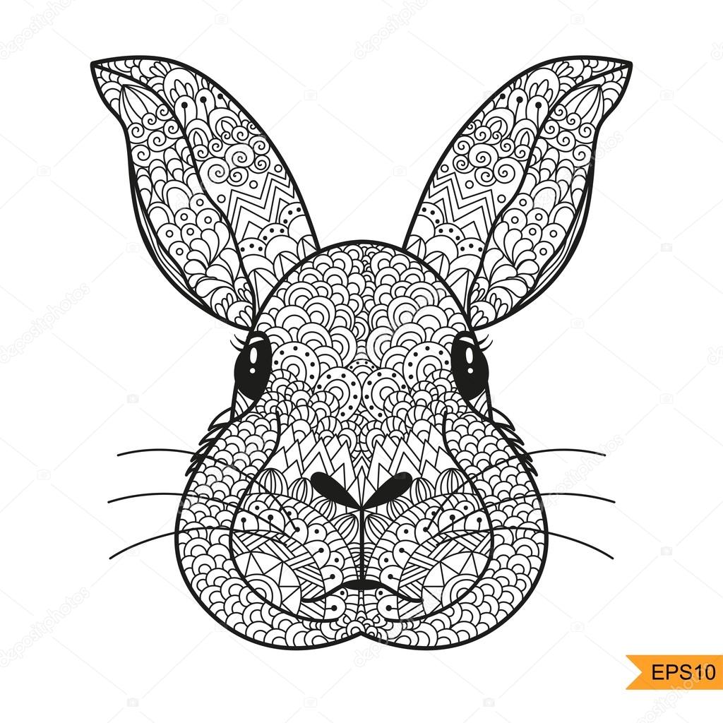 1024x1024 Zentangle Rabbit Head For For Adult Antistress Coloring Page