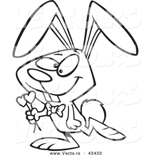 600x620 Vector Of A Happy Cartoon Valentine Bunny Rabbit Carrying Hearts
