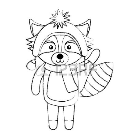 450x450 Line Icon Christmas Raccoon Cartoon Vector Graphic Design Stock