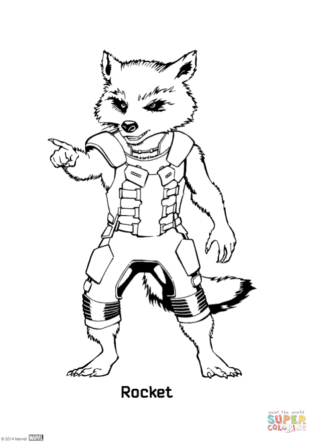 632x883 Rocket Raccoon From Guardians Of The Galaxy Coloring Page Free