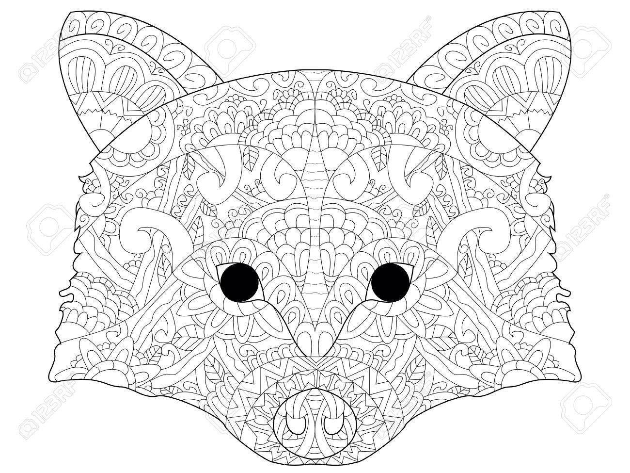 1300x975 Stylized Doodle Of Raccoon Head. Zen Art Drawing. Illustration