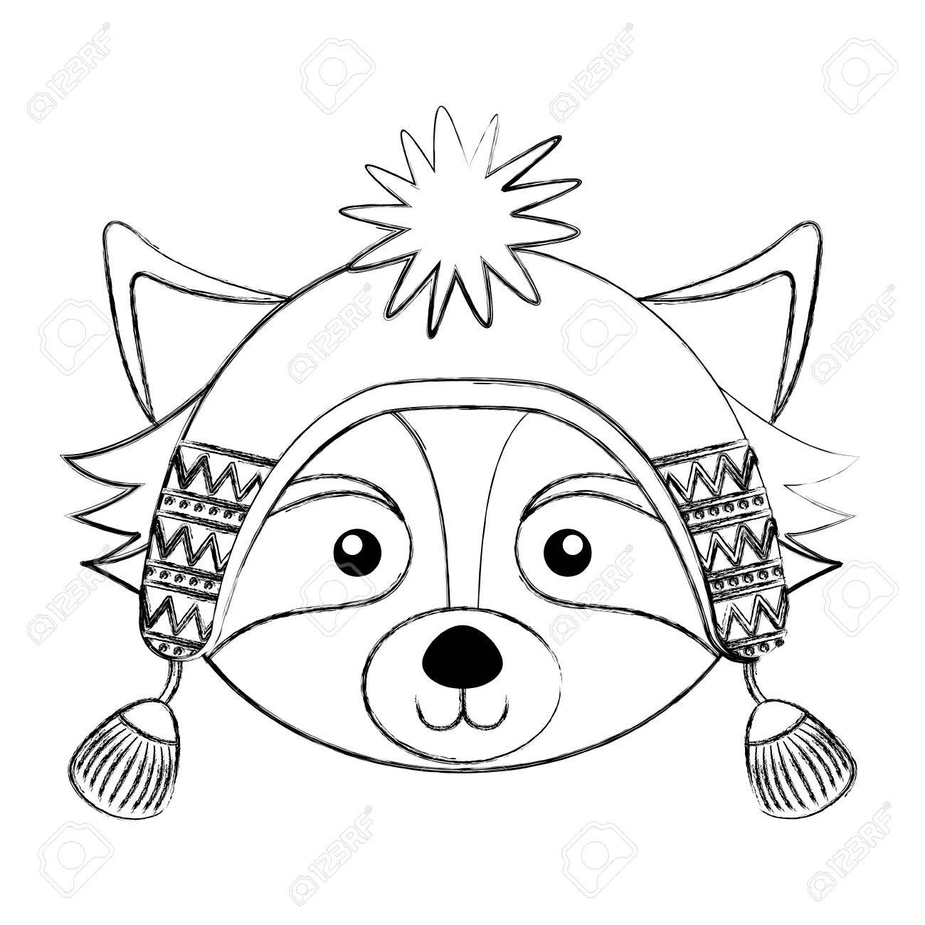 1300x1300 Cute Line Icon Christmas Raccoon Face Cartoon Graphic Design