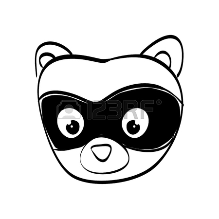 450x450 Cute Line Icon Raccoon Face Cartoon Graphic Design Royalty Free