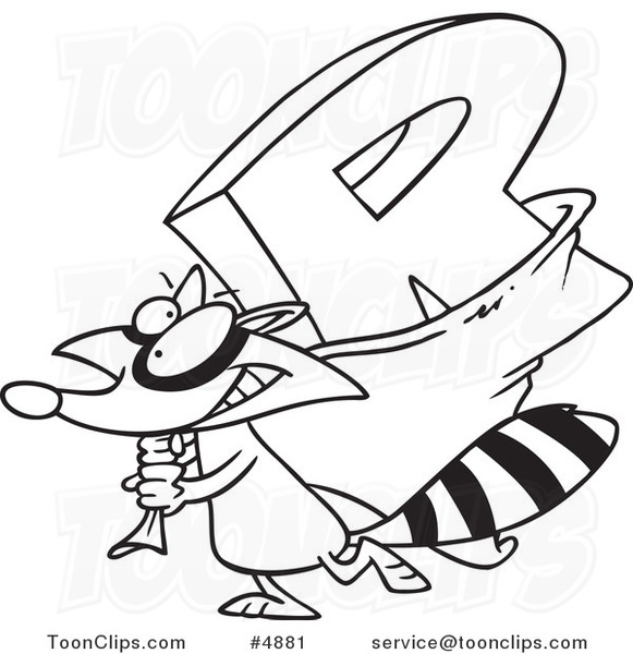581x600 Cartoon Blacknd White Line Drawing Of Raccoon Carrying