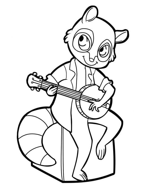 600x813 Raccoon Playing Banjo Coloring Page