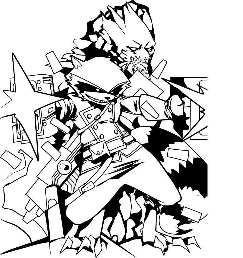 825x874 Rocket Raccoon And Groot [Black And White] By Element 113