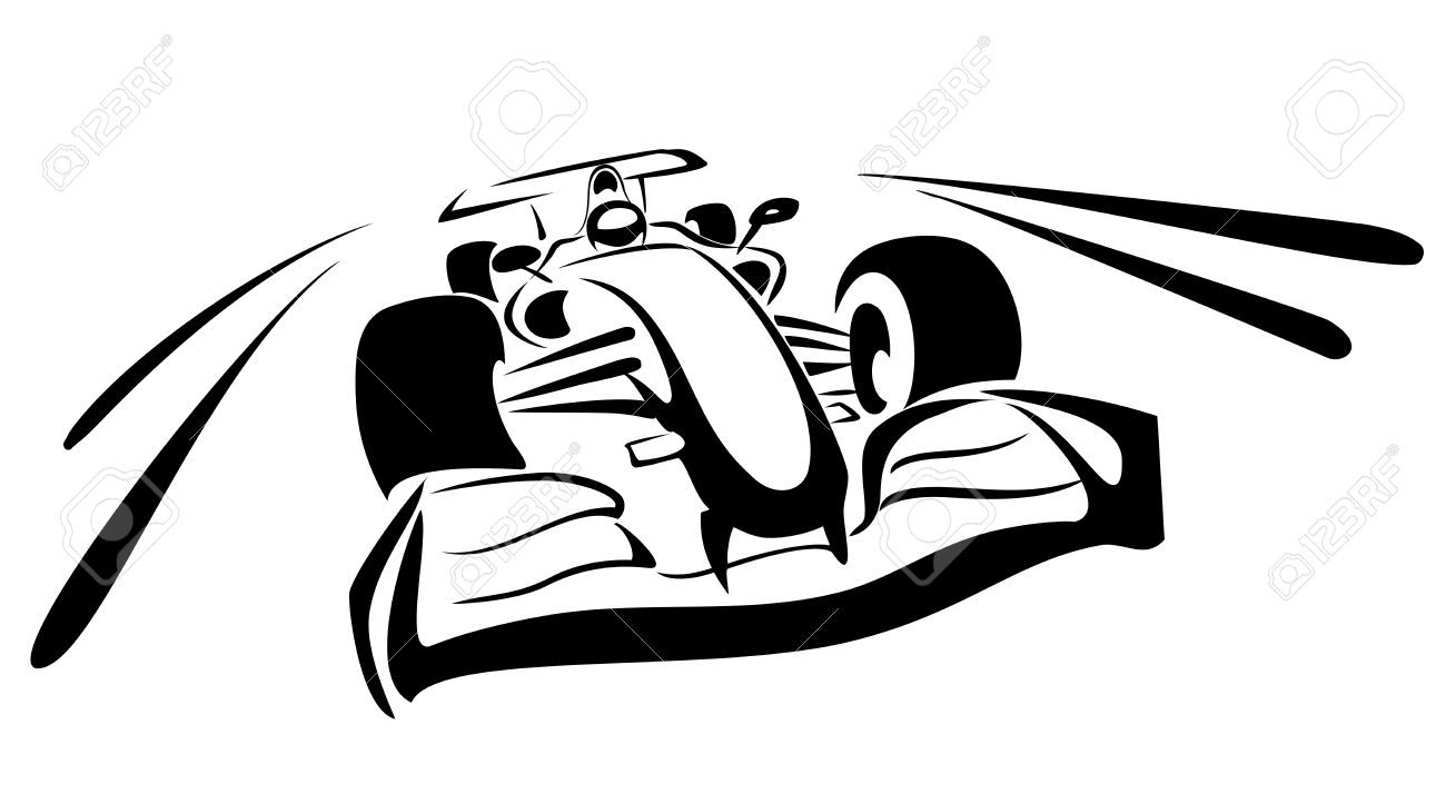 1300x714 Formula Race Car Sketch In Black Lines Royalty Free Cliparts
