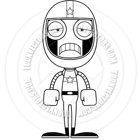 460x460 Cartoon Sad Race Car Driver Robot (Black And White Line Art) By