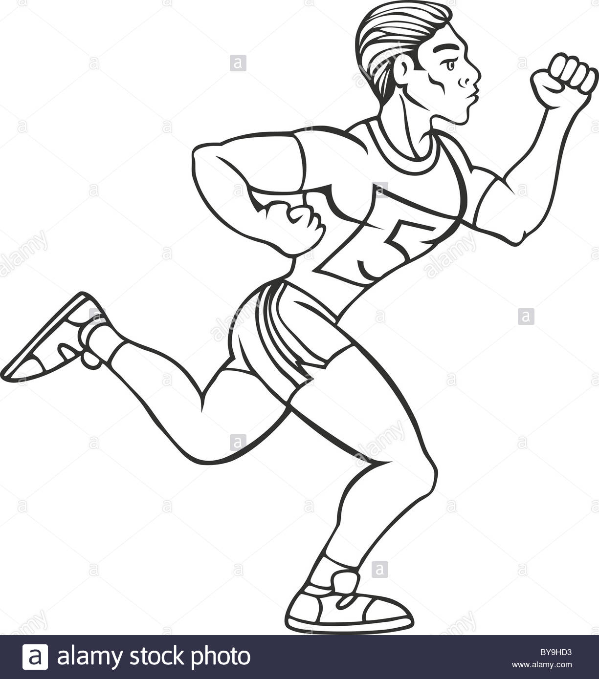 1225x1390 Cartoon Drawing Of A Man Running In A Race Isolated On A White