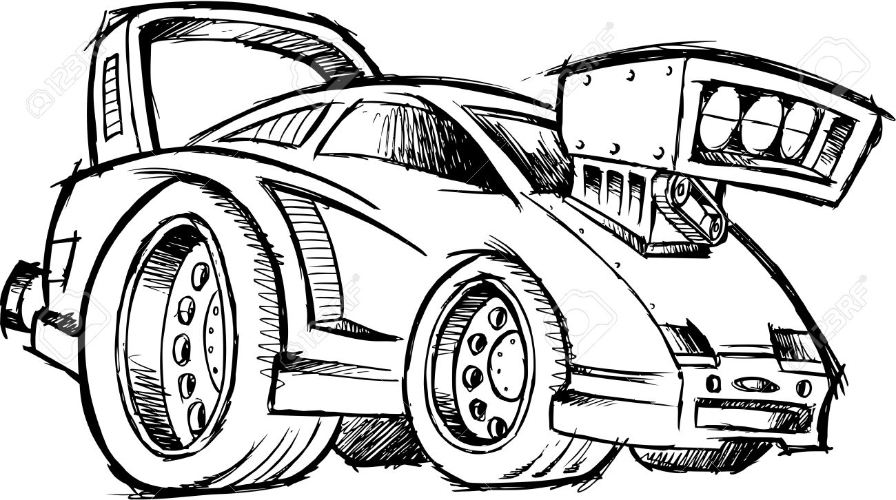 1300x726 Doodle Sketchy Hot Rod Race Car Vector Illustration Royalty Free