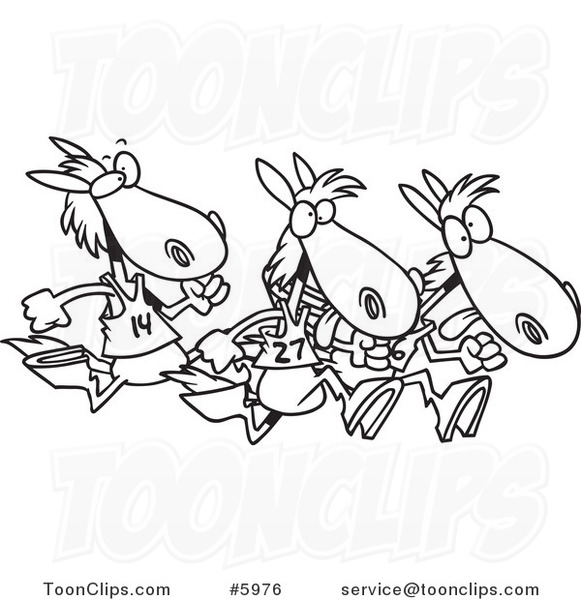 581x600 Cartoon Black And White Line Drawing Of Racing Horses