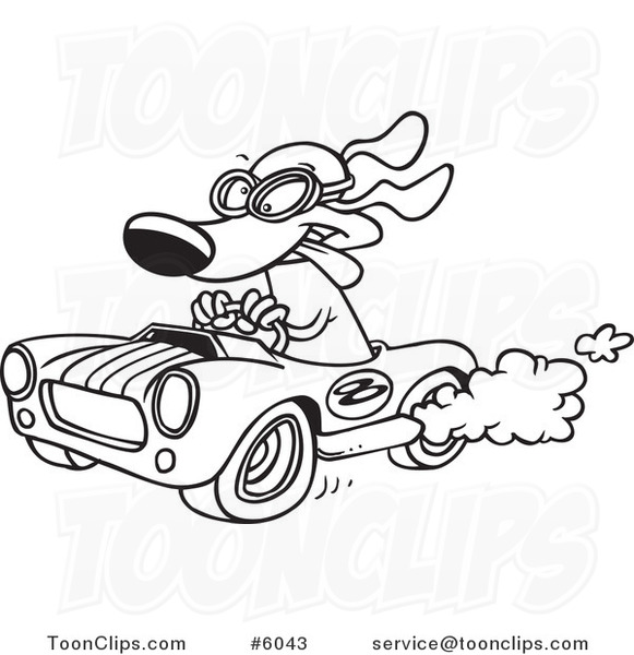 581x600 Cartoon Black And White Line Drawing Of A Dog Racing A Hot Rod
