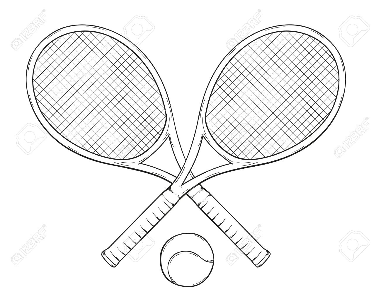 1300x1045 Two Tenis Rackets And Ball, Sketch Royalty Free Cliparts, Vectors