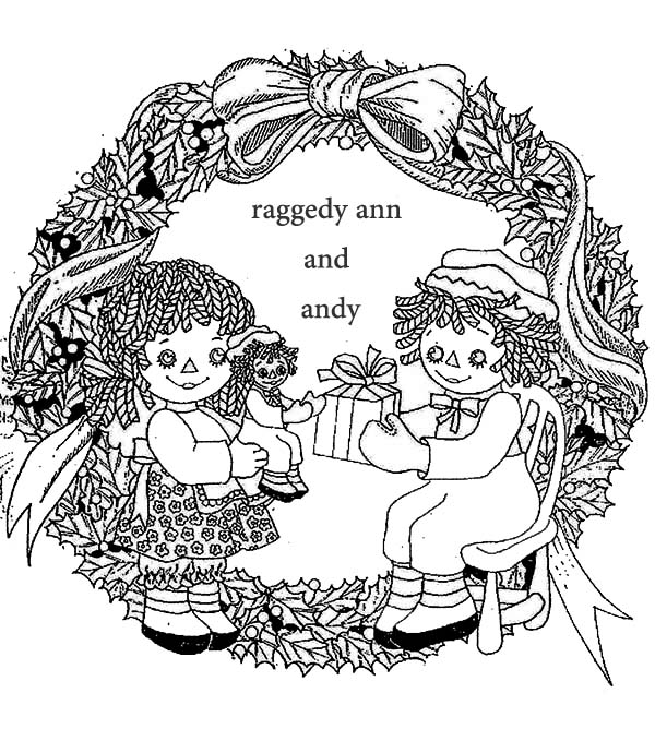 600x679 Raggedy Ann And Andy Exchanging Present Coloring Page