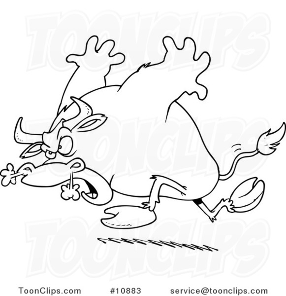 581x600 Cartoon Black And White Line Drawing Of A Raging Bull
