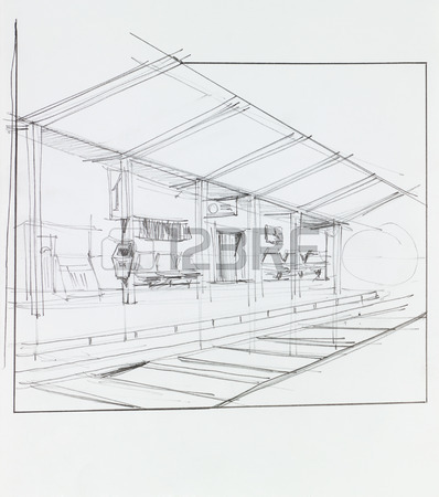 398x450 Architectural Perspective Of Empty Train, Overground Station