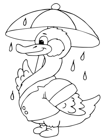 360x480 Duck With Umbrella Under The Rain Coloring Page Free Printable