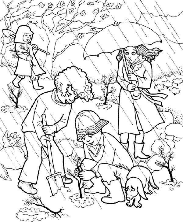 600x726 Kids Doing Gardening Activity In The Rain Coloring Pages Bulk Color